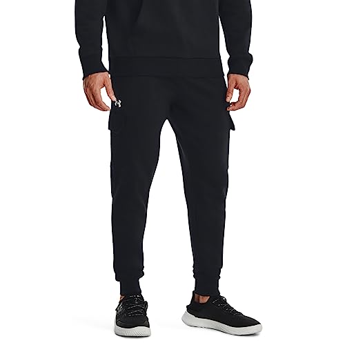 Under Armour Men’s Rival Fleece Cargo Jogger, (001) Black / / White, X-Large