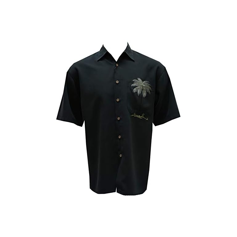 Bamboo Cay Mens Short Sleeve Peekaboo Palm Casual Embroidered Woven