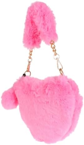 GLSTOY 1pc Plush Heart Shaped Handbag for Girls Cute Fluffy Bag 