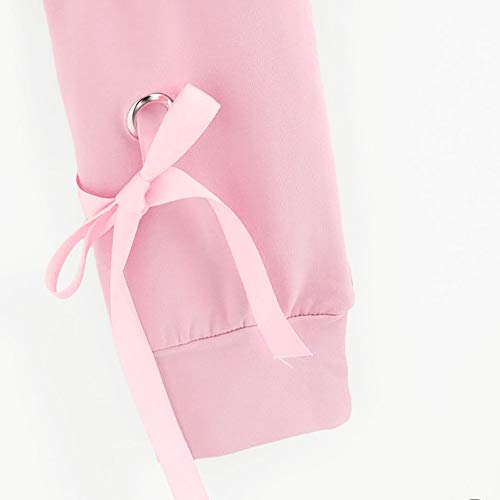 Women's Cropped Sweatshirts Solid Color Long Sleeve Crop Tops Pullover O Neck Blouse (XS, Pink 1)