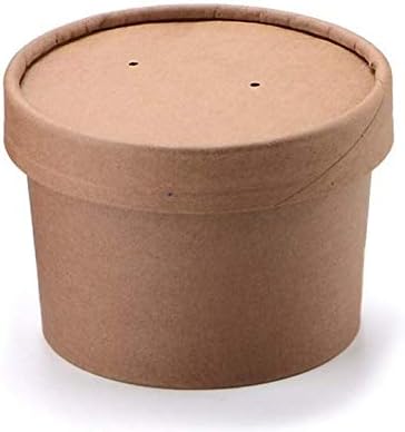 INNO 8OZ Biodegradable Container-Kraft Paper Cup for Ice-cream/Soup/Food-Eco-Friendly To Go/Take Out Paper Cups With Lids-30 pack Including Lids (8oz)