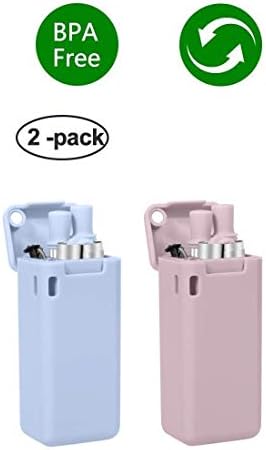Collapsible Straws Foldable Reusable Drinking Straws Stainless Steel Food Grade with Cleaning Brushes For Travel, Household, Outdoor (Pink&Blue)2 Pack