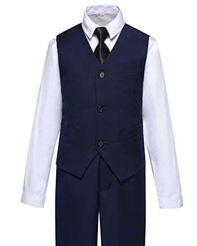 Suit for Boys Slim Fit Kids Suits with Vest Pants Shirt and Tie for Wedding Navy Blue Size 5