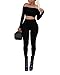 Vamvie Women's Sexy 2 Pieces Off Shoulder Long Sleeve Crop Top+Long Pant Bodycon Jumpsuit Skinny Romper Black Large