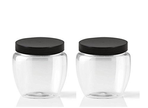 Grand Parfums 8 Oz PET Jar Venetian Style with Sloped Sides and Colored Caps - 70mm - 240mL Volume (6 Jars, Black Lids)