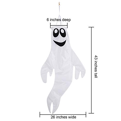 Sunshane 1 Piece 43 Inch Halloween Windsocks Flag Ghost Windsock Outdoor Hanging Decoration for Halloween Home Front Yard Patio Lawn Garden Decorations