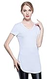 Coreal Ladies Short Sleeve V-Neck Round Hem Cotton Spandex T-shirt(White M)
