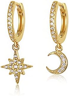 MissNity Moon Star Hoop Dangle Earrings for Women, Small Huggie