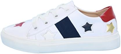 HOO Girls (Little Kid/Big Kid) Stars Design- Laceup Leather Fashion Sneakers, White, Silver