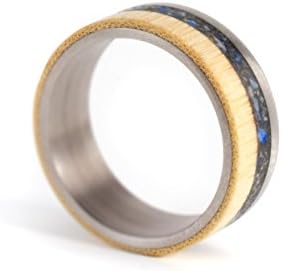 Men's bamboo, titanium and lapislazuli stone ring. Modern and original wedding ring. Water resistant, very durable and hypoallergenic. (03100_7N)