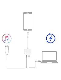 Adaptador de conector para auriculares para iPhone Xs Xs Max XR 8 8 Plus 7 7 Plus Adaptador de auriculares para iPhone Splitter Dongle Auriculares Conector de audio y cargador y Cable de llamada y sincronización Compatible con todos los sistemas i