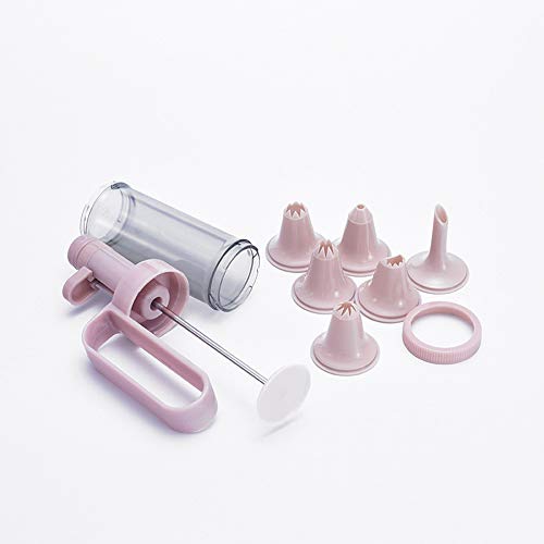 Set of 7, Cake Decorating Tool Set with 1 Handy Dessert Decorator, 5 Icing Tips and 1 Piping Fill Tip (Pink)