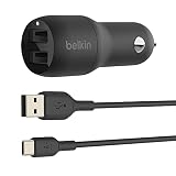 Belkin Dual USB Car Charger 24W + USB-C Cable (Boost Charge Dual Port Car Charger, 2-Port USB Car Charger) Nintendo Switch Car Charger, iPad Pro Car Charger (CCE001bt1MBK) (Tamaño: 24W)