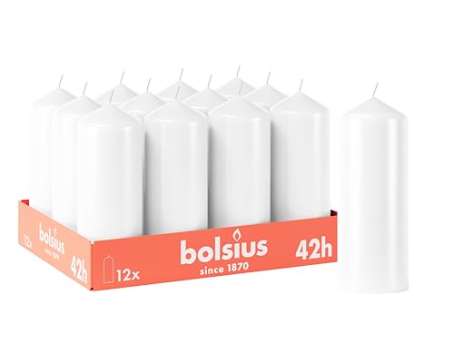 Bolsius Glatte Stumpenkerzen - Weiß - 12 Stück - 15 x 6 cm - Dekorative Haushaltkerzen - Brenndauer 42 Stunden - Unparfümierte - Enthält Natürliches P