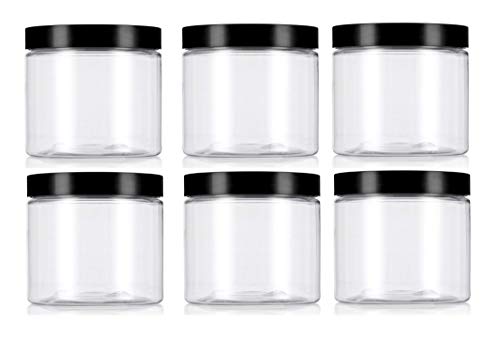 Premium Vials CRC870400-6 Clear Plastic Jar with Black Lid, 8 oz Capacity (Pack of 6)