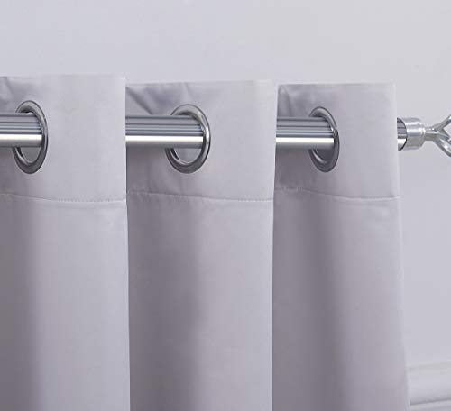 Coastline Ultra Soft Satin Sliver Grey Eyelet Curtain Window Treatment Drapes 2 panels for Bedroom, Livingroom, Kids Nursery Room W46 x L54 inch