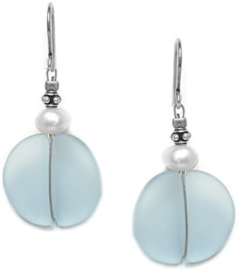 Solares Silvertone Light Blue Round Glass Earrings with Accent
