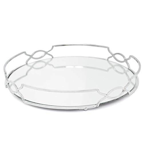Carousel Home and Gifts Art Deco Silber verspiegeltes Tablett | 30 cm dekorativer Kerzenhalter – Parfüm-Display Organizer, Tischdekoration dekoratives Tablett