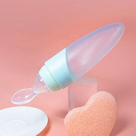 Baby Desire बेबी स्क्वीज़िंग फीडिंग स्पून सिलिकॉन ट्रेनिंग स्कूप और फूड सप्लीमेंट फीडर चम्मच बोतल ढक्कन के साथ : Amazon.in: बेबी के सामान