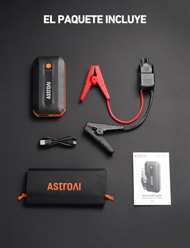 AstroAI B8 Arrancador De Batería para Coche, Cargador de Batería de Auto y Jump Starter Carro De 12 V (7,0 L Gasolina / 5,5 L Diésel). Incluye Luz Led Y Todos Los Accesorios (Naranja)