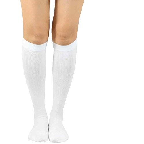 TeeHee Viscose from Bamboo Compression Knee High Socks with Rib 3-Pack (Medium (9-11), White)