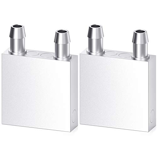 DIYhz Aluminum Water Cooling Block, Liquid Water Cooler Heat Sink System for PC Computer CPU Graphics Radiator Heatsink Endothermic Head Silver 2pcs(40mm x 40mm x 12mm)