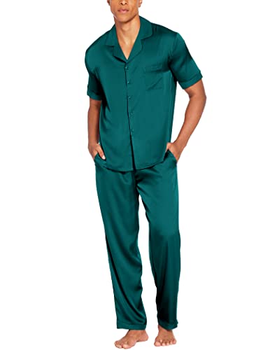 Ekouaer Men Satin Silk Pajamas Set Button