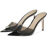 BOEGBNW Women'S Transparent Strap Pointed Open Toe Stiletto Slide Sandals Fashion Slip On Sexy Clear High Heel Mule Sandals Summer Backless Party Prom Wedding Dress Slipper Shoes