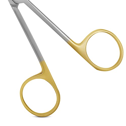Tungsten Carbide Iris Lab Scissors, 4.5”, Straight Gold Finger Ring