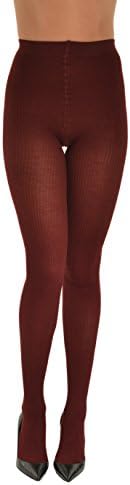 Ribbed Burgundy Merino Wool Tights Womens Tight Reinforced Toe Made in Italy Sizes: Tall