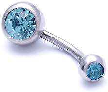 316L Surgical Steel Silver Belly Bar Navel Button Ring Double Crystal Gem Body Piercing UK Seller
