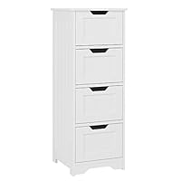 Homfa Bathroom Floor Cabinet, Wooden Free Standing Storage Cabinet Side Organizer Unit with 4 Drawer, White