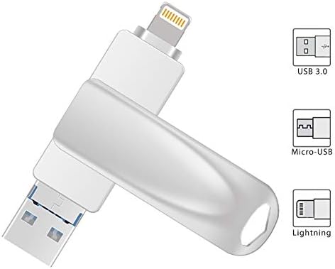64GB Flash Drive for iPhone, Newper 3-in-1 USB 3.0 Photo Backup Drive Storage Memory Stick Compatible with iPad,Mac,Android Phones and PC (Silver)