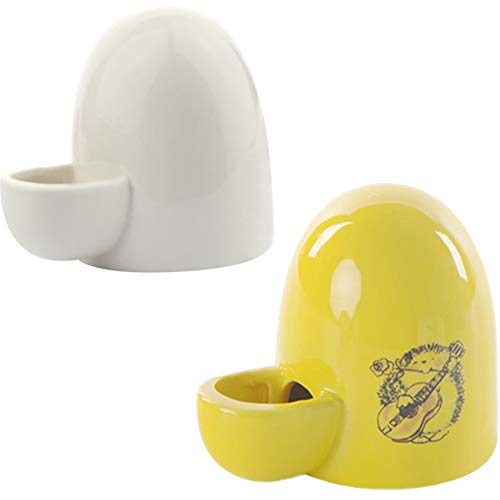 Creation Core 2 Pack Automatic Water Feeder Drinking Water Feeder Ceramics Slient Pet Water Feeder for Hedgehog Bird Hamster and Small Animal(Yellow and White)