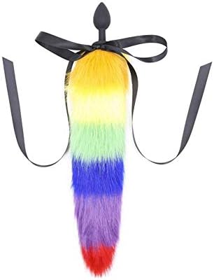 Black Silicone Seven Color Faux Fur Fox Tail with Butterfly Tail Plug