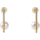 Japanese 7.0mm Akoya Cultured Pearl Drop Earrings for Women with 18K Yellow Gold | Stylish Design Excellent Gift | Pearl Earrings