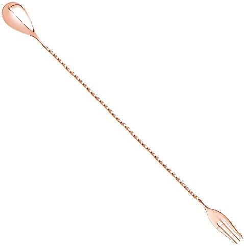 Copper Trident Bar Spoon 40cm - 16 Inch Fork Tip Cocktail Spoon Made From Premium Japanese Steel with a Polished Copper Plating