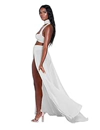 TOB falda de gasa para mujer, sexy, de verano, con abertura, 2 piezas