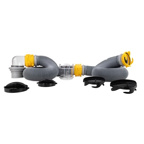 Camco Deluxe Sewer Hose Kit with Swivel Fittings, Clear Elbow Fitting, Hoses, S…
