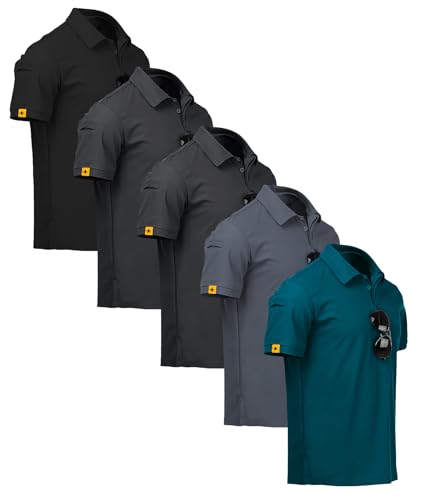 ZITY 5 Pack Men's Polo Shirts Short Sleeve Quick Dry Breathable Men's Polo Shirt Summer Sports Shirt Regular Fit Golf Polos for