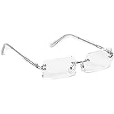 Rectangular Men's Women's Stylish Silver Wire Frame Vintage Luxury Retro Clear Frame Lens Square Cut Rimless Hip Hop Trendy Frameless Fashion Small Clear Eye Glasses
