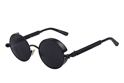 MERRY'S Gothic Steampunk Sunglasses for Women Men Round Lens Metal Frame S567(Black, 46)
