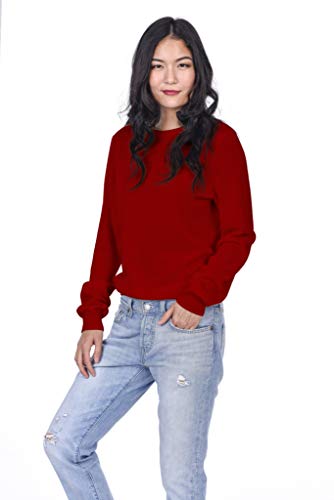 State Cashmere Essential Crewneck Sweater 100% Pure Cashmere Long Sleeve Pullover for Women (Red, Large)