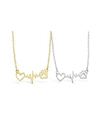 Rosa Vila Dog Paw Heartbeat Necklace, Dog Necklace, Veterinarian Gifts for Women, Dog Jewelry, Dog Owner Gifts, Dog Paw Necklace, Dog Gifts for Women, Dog Lover Necklaces, Vet Tech Jewelry
