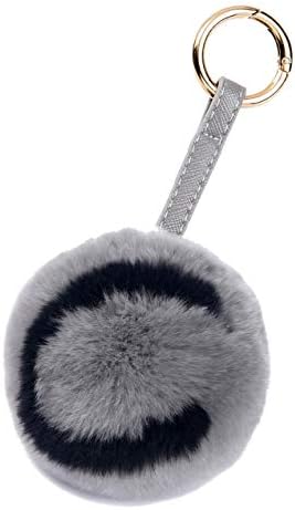 AlphaAcc Women's Rabbit Fur Ball Pom Pom Keychain with Alphabet Initial Letter for Bag or Cellphone or Car Key Ring