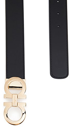 Salvatore Ferragamo Men's Double Gancio Reversible Belt, Gold/Black/Hickory, 38 - Thumbnail 2