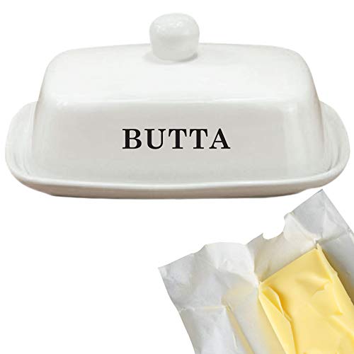 Butter Dish With Lid | White Ceramic | LARGE - Fits Block of Butter or 2 Sticks - Thumbnail 3