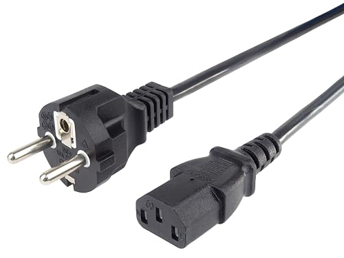 PremiumCord kpsp2r Netzkabel 230V 2m, Stromkabel mit Schutzkontakt auf Kaltgerätebuchse C13, IEC 320, PC Netzkabel 3 Polig, Farbe schwarz