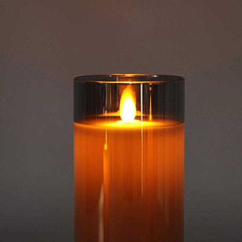 Gray Glass Flameless Candles Flickering with Moving Flame, Battery
