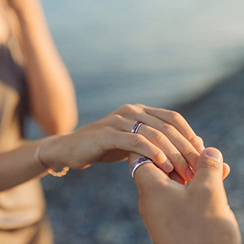 Monkton 4MM 6MM Blue Stainless Steel Ring Dome High Polished Couple Wedding band Engraved LOVE YOU FOREVER(6MM,9)